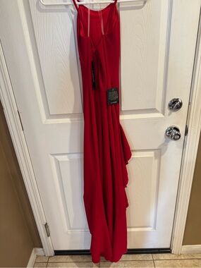 Size 0 Bebe Flounce strappy maxi dress Red nwt.  As is. Read description.